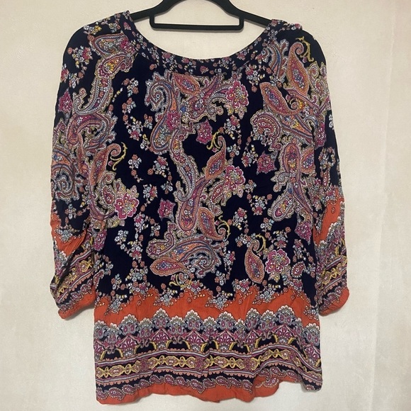 Billa size L mixed print boho peasant multicolor paisley 3/4 sleeve blouse EUC - Picture 5 of 5